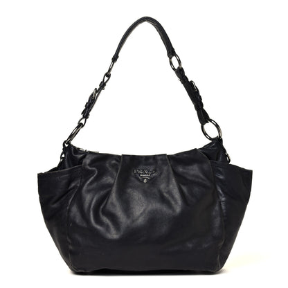 Prada Soft Calfskin Pleated Hobo Black 1 of 10