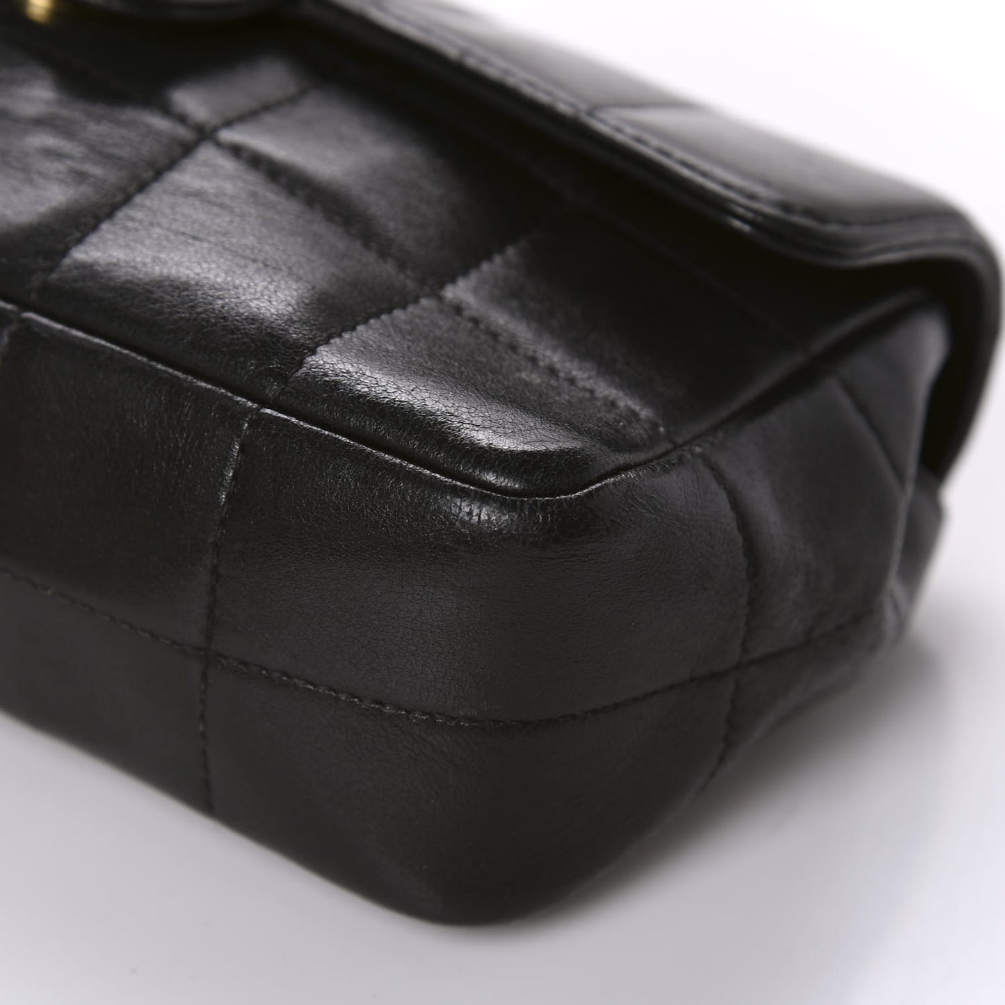 Lambskin Quilted Mini Chocolate Bar Camellia Flap Black