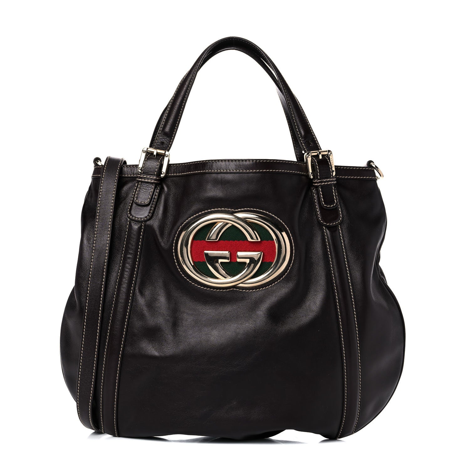Gucci Calfskin Medium Britt Tote Dark Brown 1 of 12