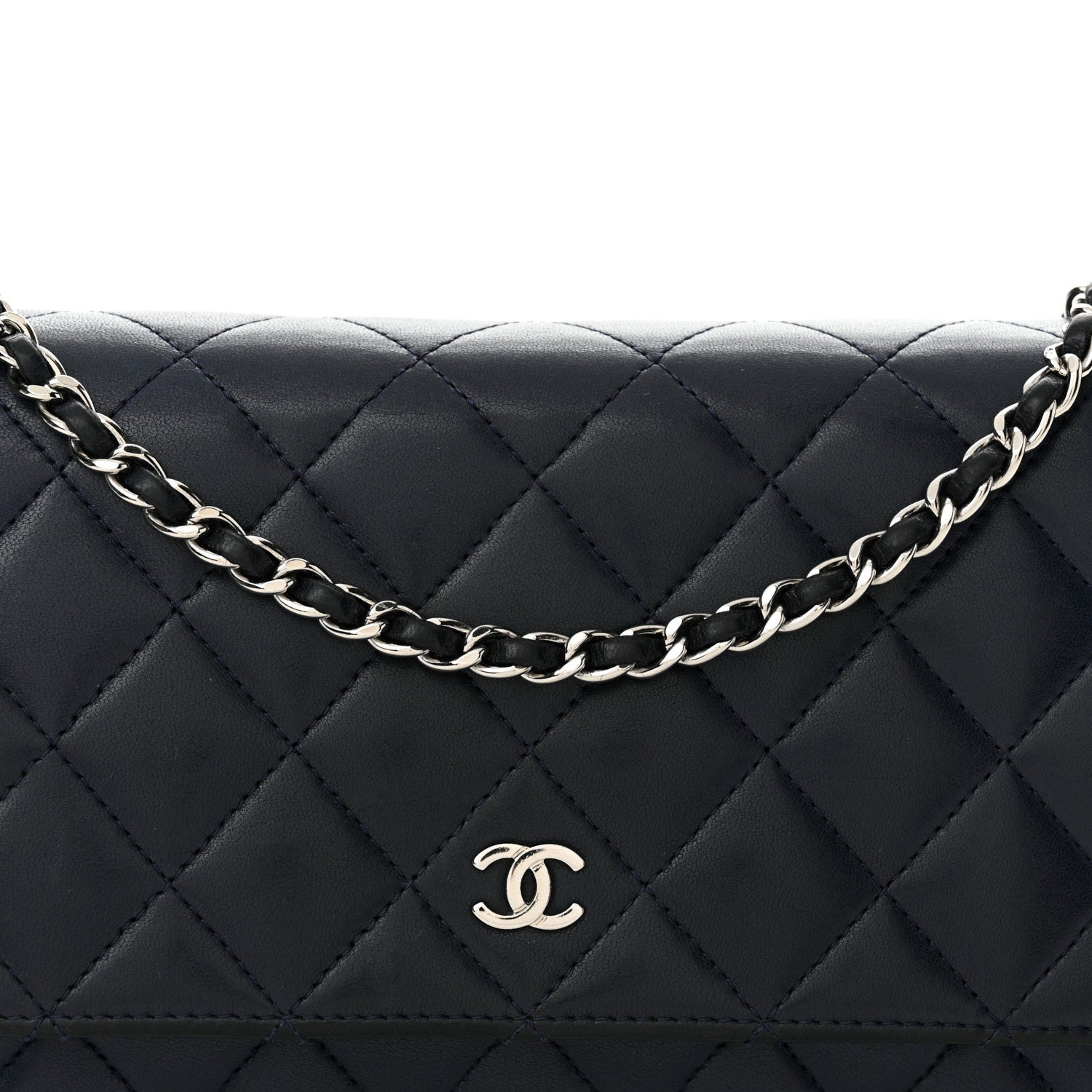 Chanel Lambskin Quilted Wallet On Chain WOC Navy Blue 9 of 13