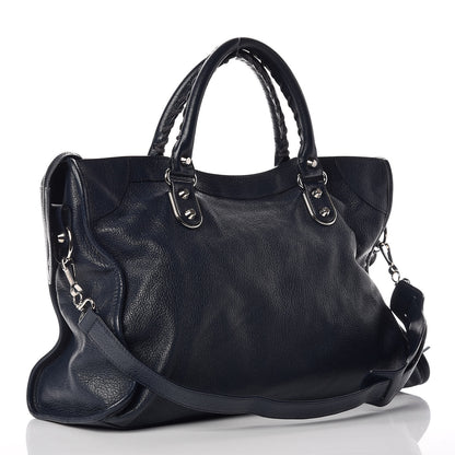 Balenciaga Chevre Silver Metallic Edge Hardware City Bleu Nuit Dark Sea 4 of 10