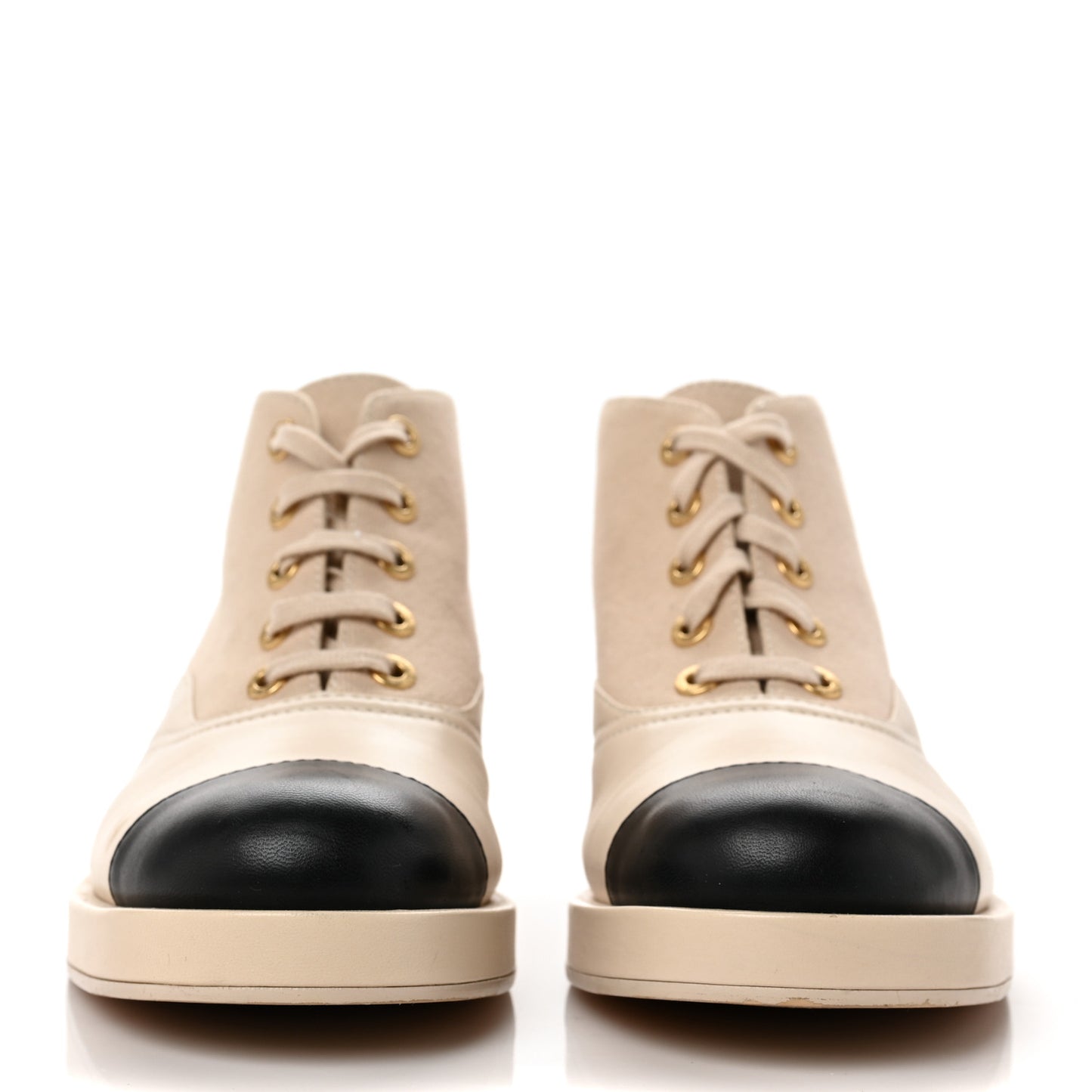 Lambskin Canvas Short Boots 40 Black Beige