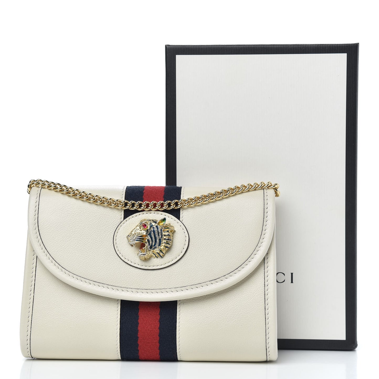 Textured Calfskin Web Mini Rajah Slim Flap Shoulder Bag Mystic White