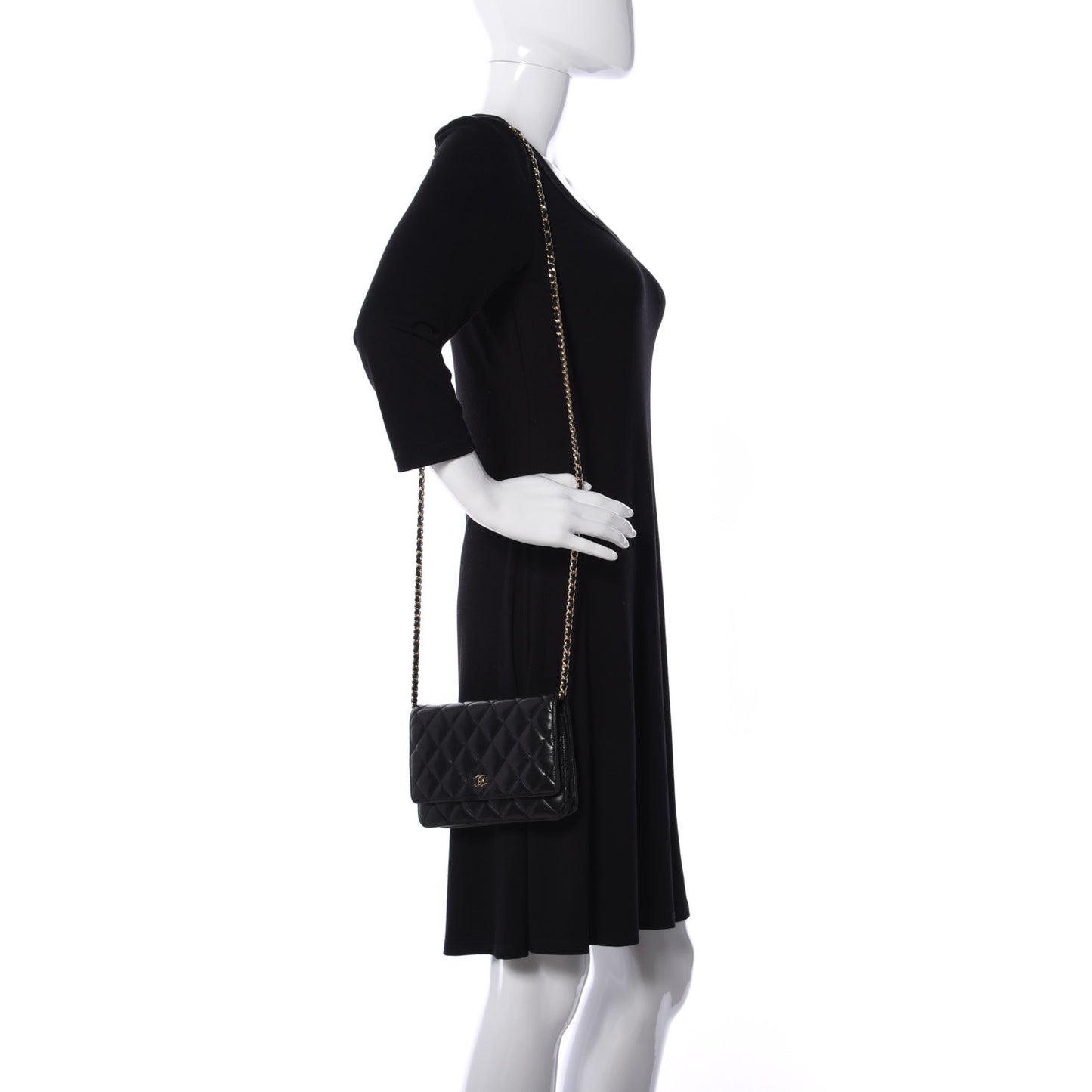 Lambskin Quilted Wallet On Chain WOC Black