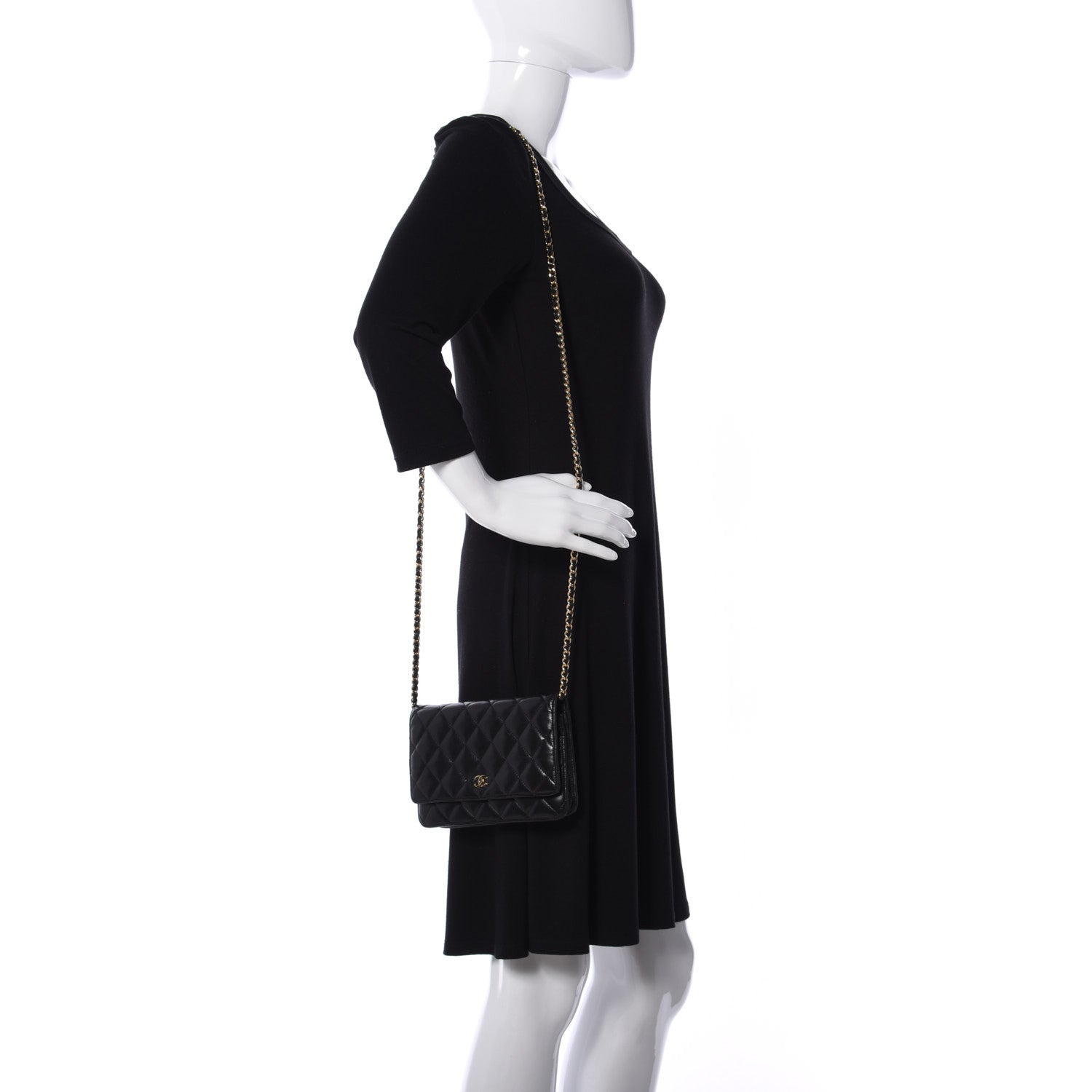 Chanel Lambskin Quilted Wallet On Chain WOC Black 2 of 9
