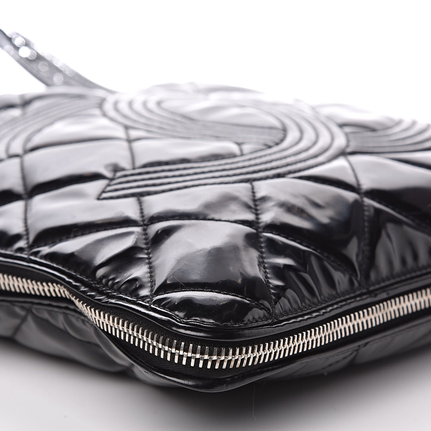 Patent Quilted Expandable CC Shoping Tote Black