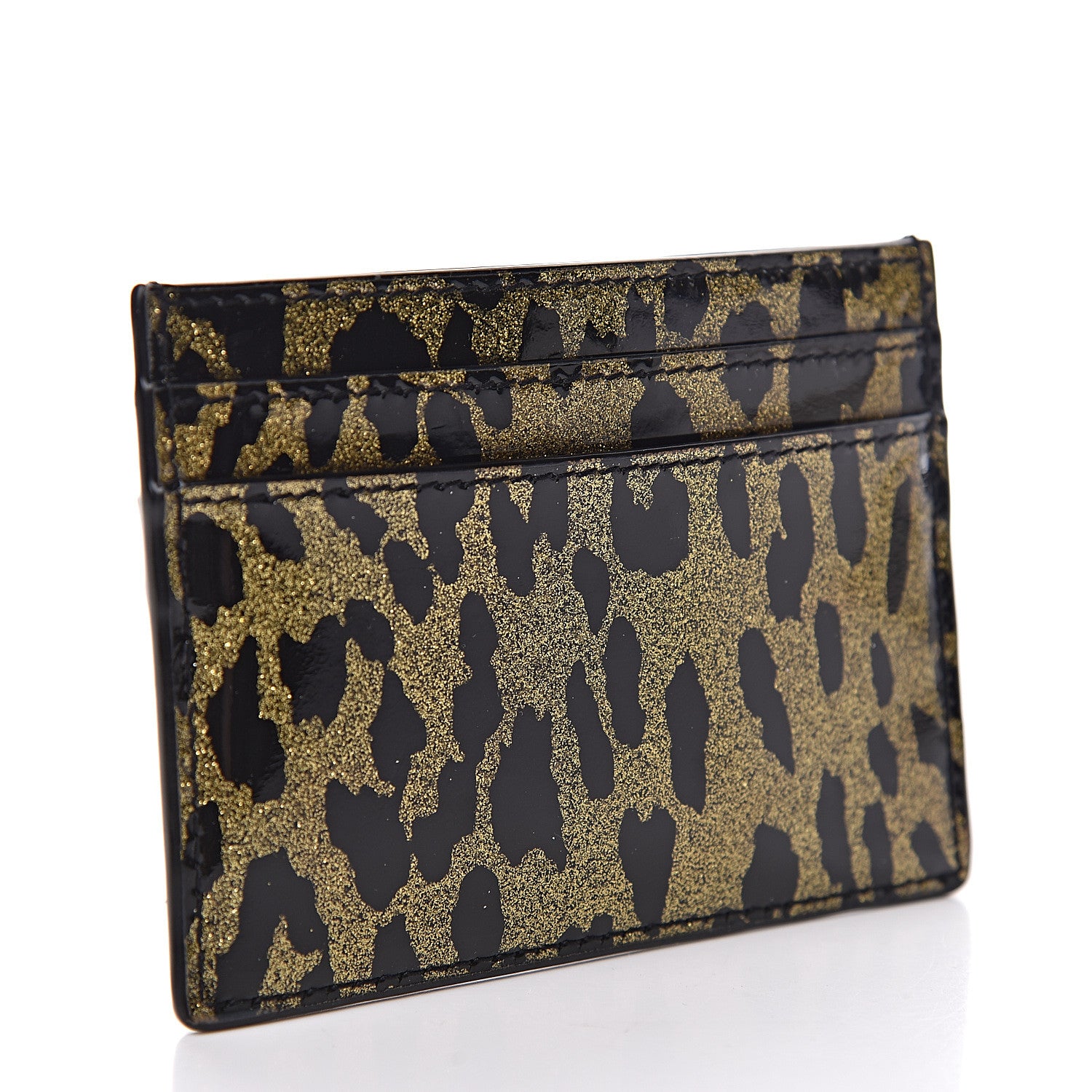 Saint Laurent Patent Glitter Leopard Monogram Credit Card Case Black Multi 3 of 7
