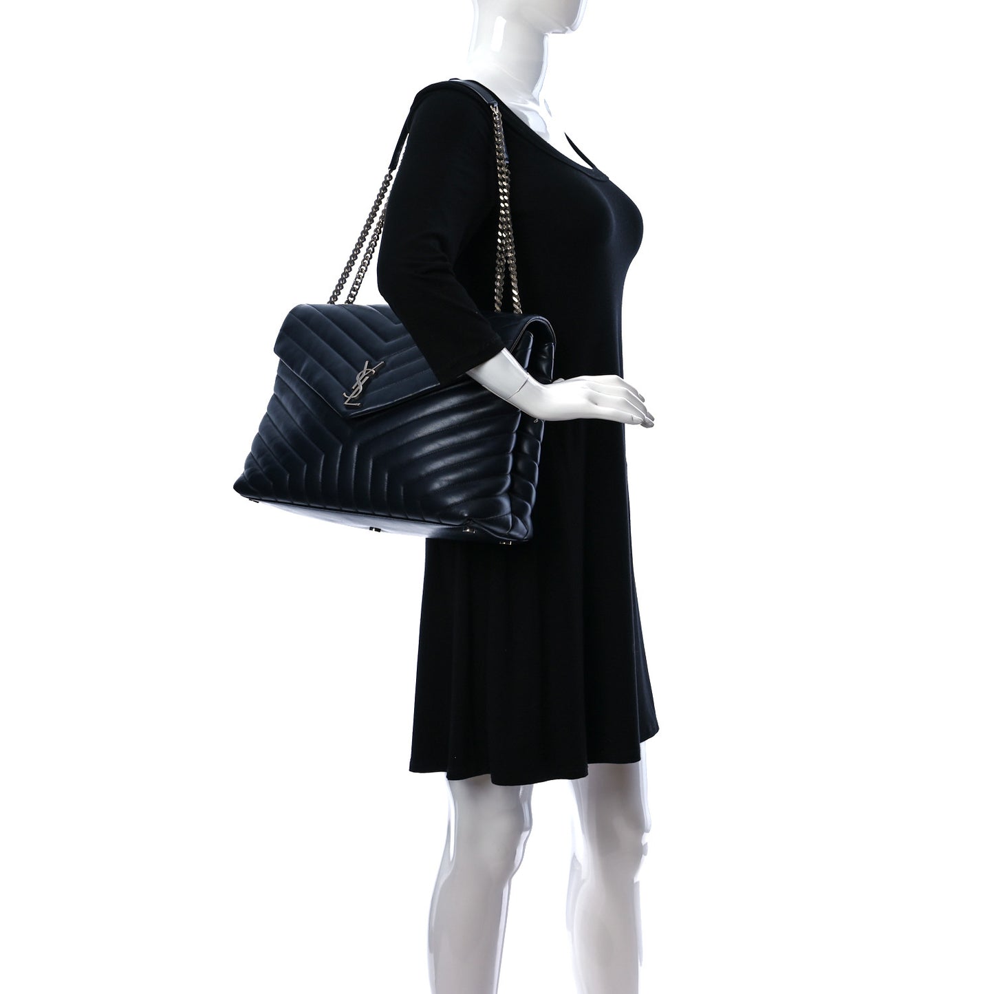 Calfskin Y Quilted Monogram Large Loulou Chain Satchel Blue