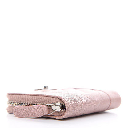 Chanel Metallic Caviar Chevron Quilted Vintage Mademoiselle Zip Coin Purse Pink 4 of 8