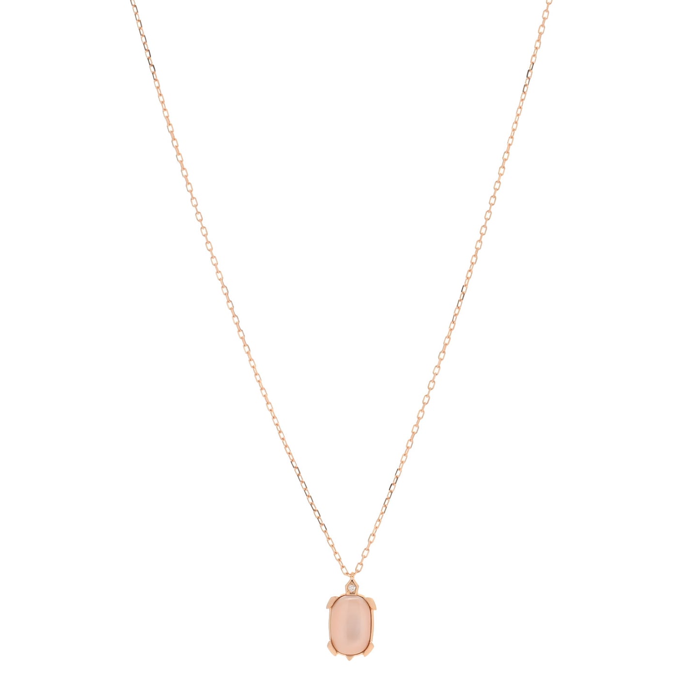 18K Pink Gold Diamond Pink Mother Of Pearl Tortue Pendant Necklace