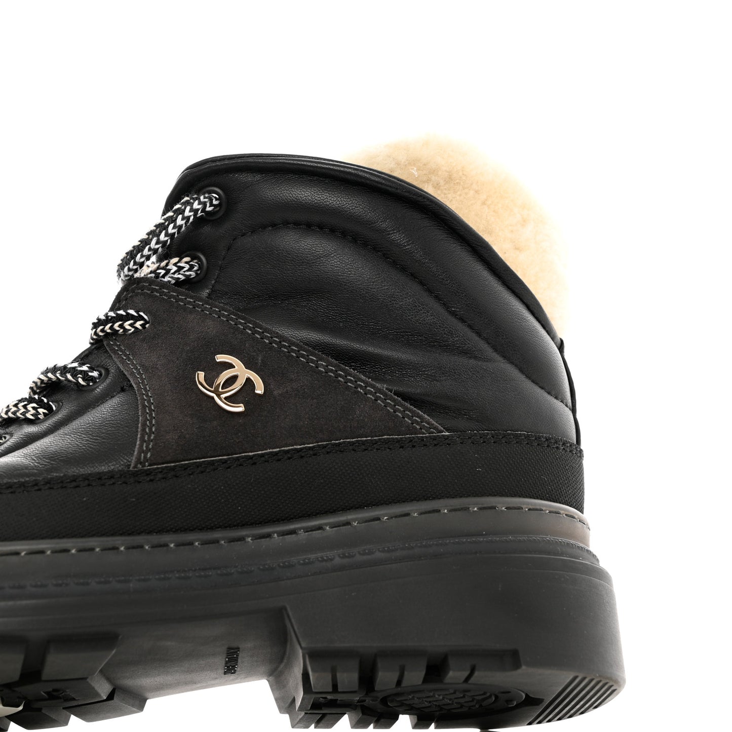 Lambskin Shearling Suede CC High Lace Up Boots 38 Black