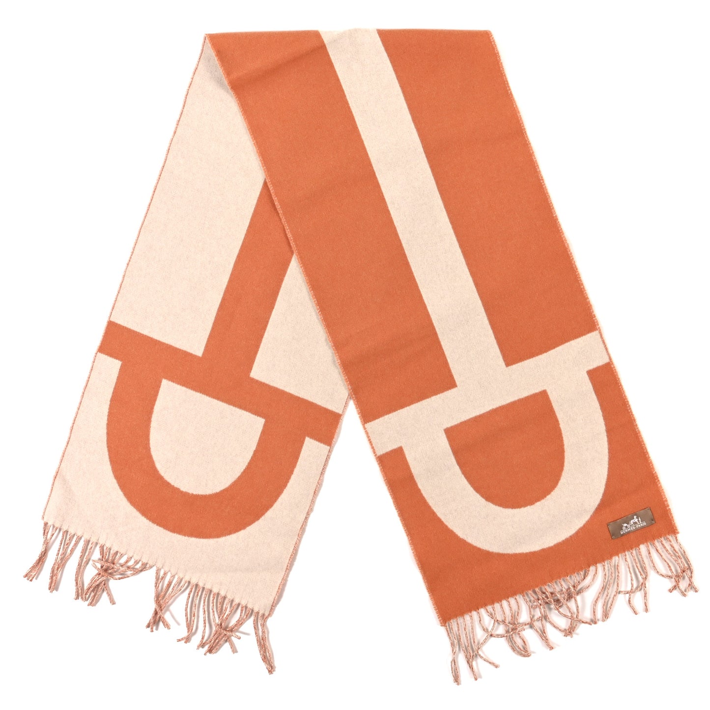 Cashmere Casaque Grand Mors Muffler Orange Ivory