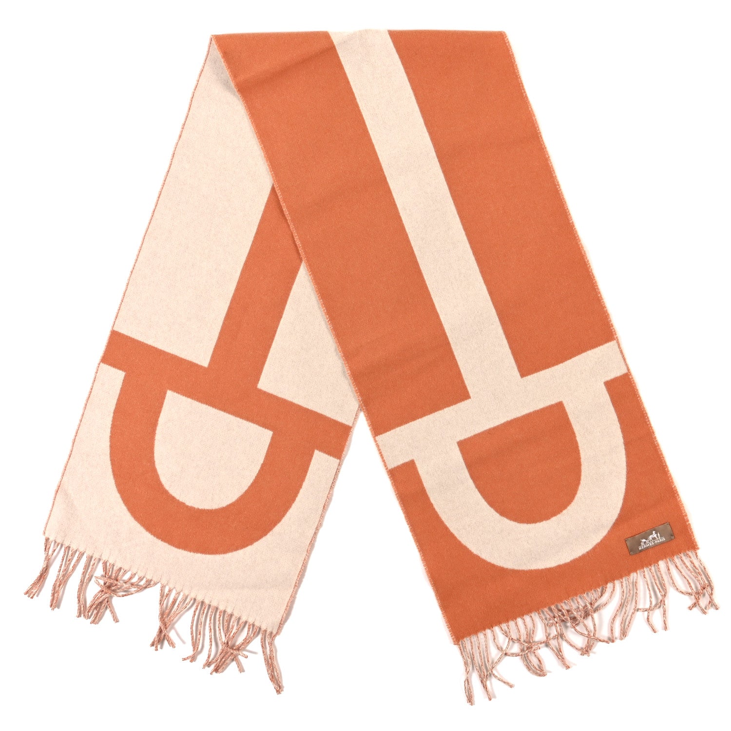 Hermes Cashmere Casaque Grand Mors Muffler Orange Ivory 2 of 4