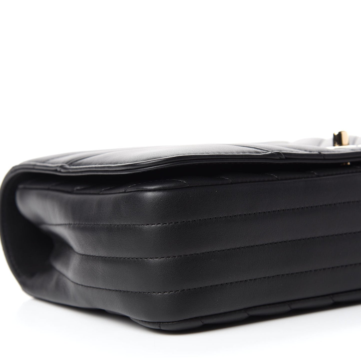 Calfskin Chevron Quilted Large Statement Flap Black