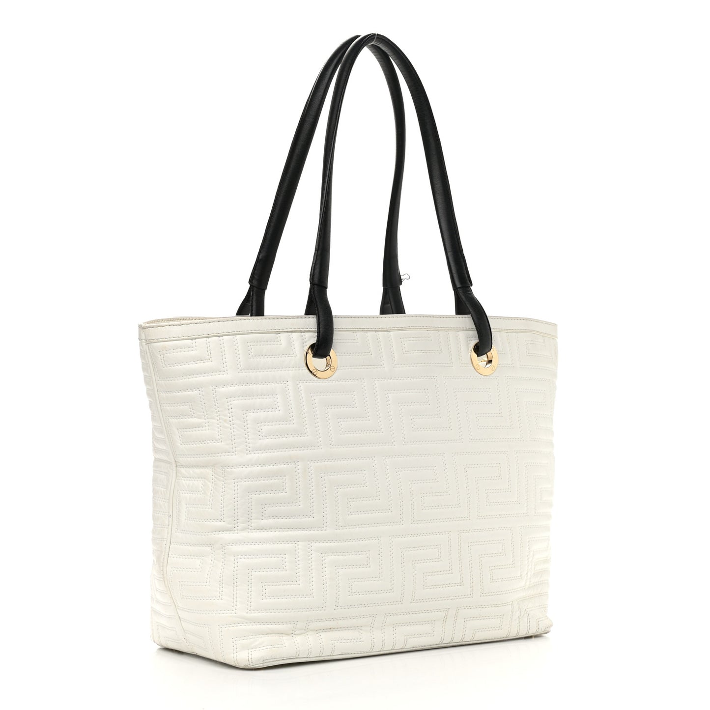 Calfskin Palazzo Embroidered Medusa Tote White