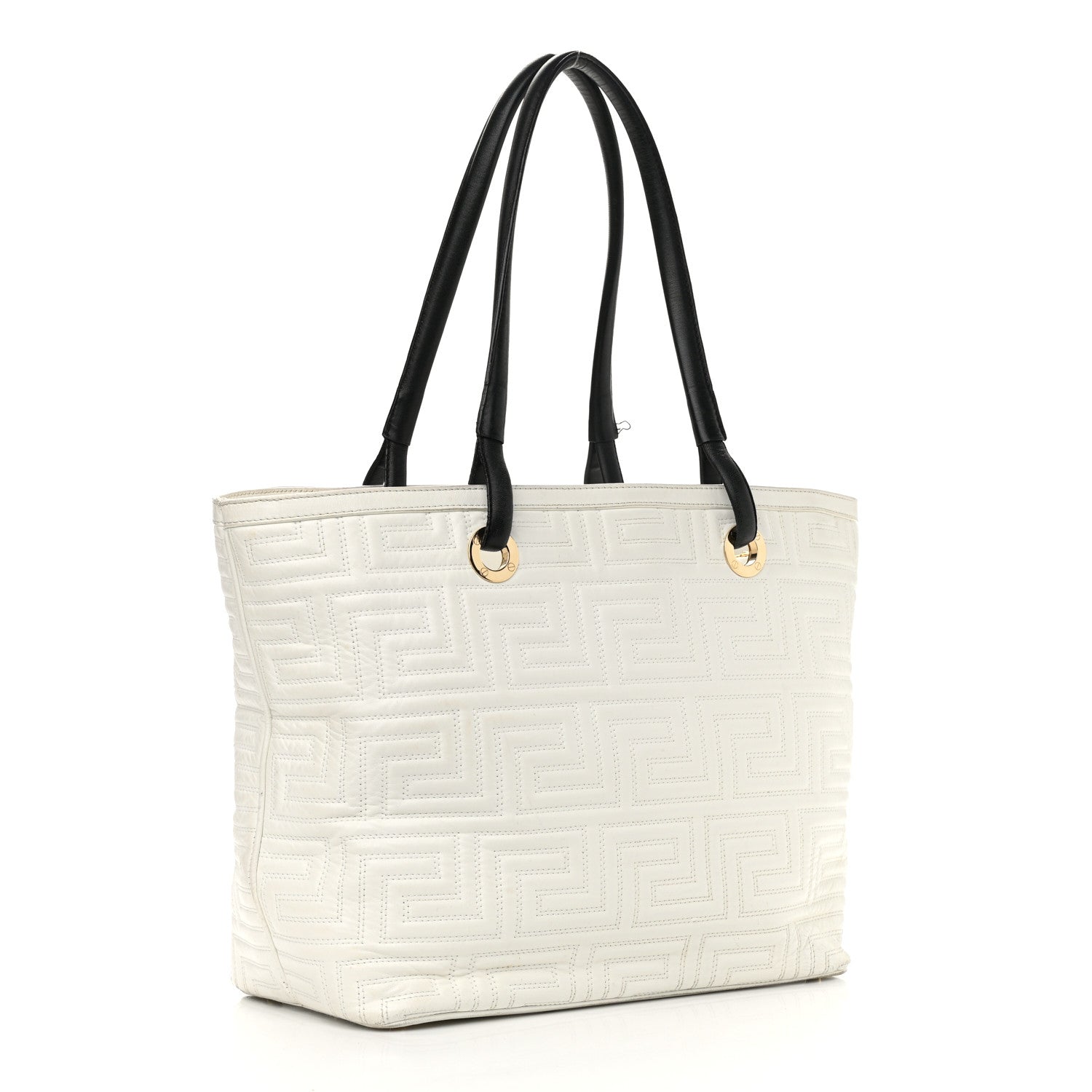 Versace Calfskin Palazzo Embroidered Medusa Tote White 2 of 16