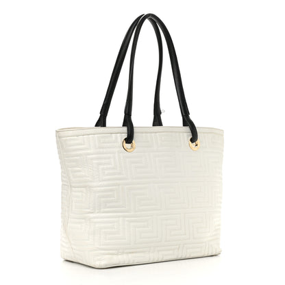 Versace Calfskin Palazzo Embroidered Medusa Tote White 2 of 16