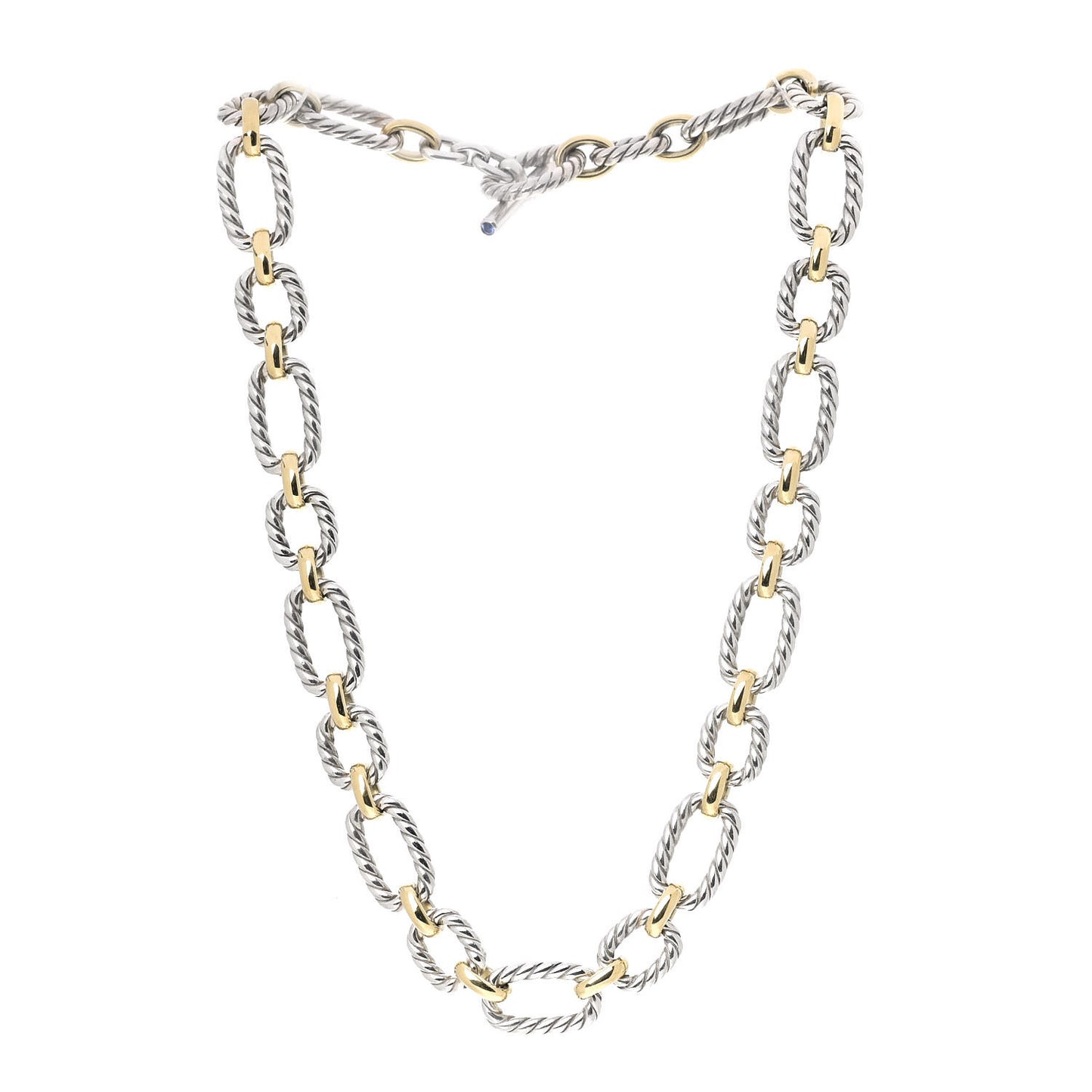 Sterling Silver 18K Yellow Gold Blue Sapphire 12mm Cushion Link Necklace