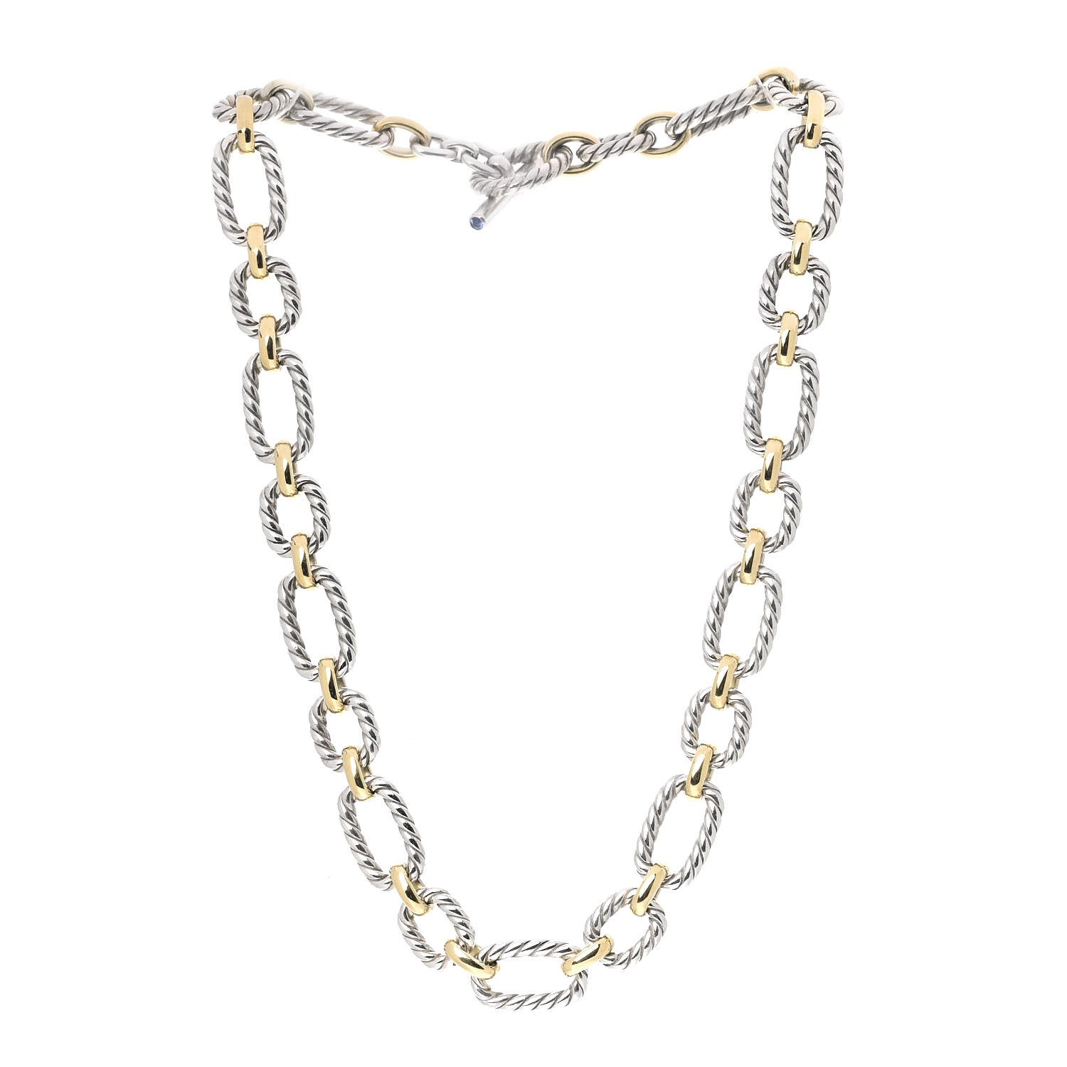 David Yurman Sterling Silver 18K Yellow Gold Blue Sapphire 12mm Cushion Link Necklace 3 of 4