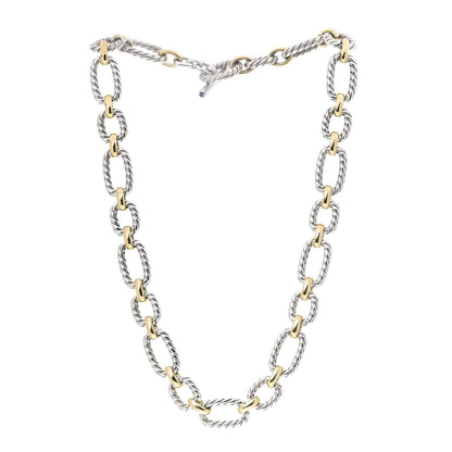 David Yurman Sterling Silver 18K Yellow Gold Blue Sapphire 12mm Cushion Link Necklace 3 of 4