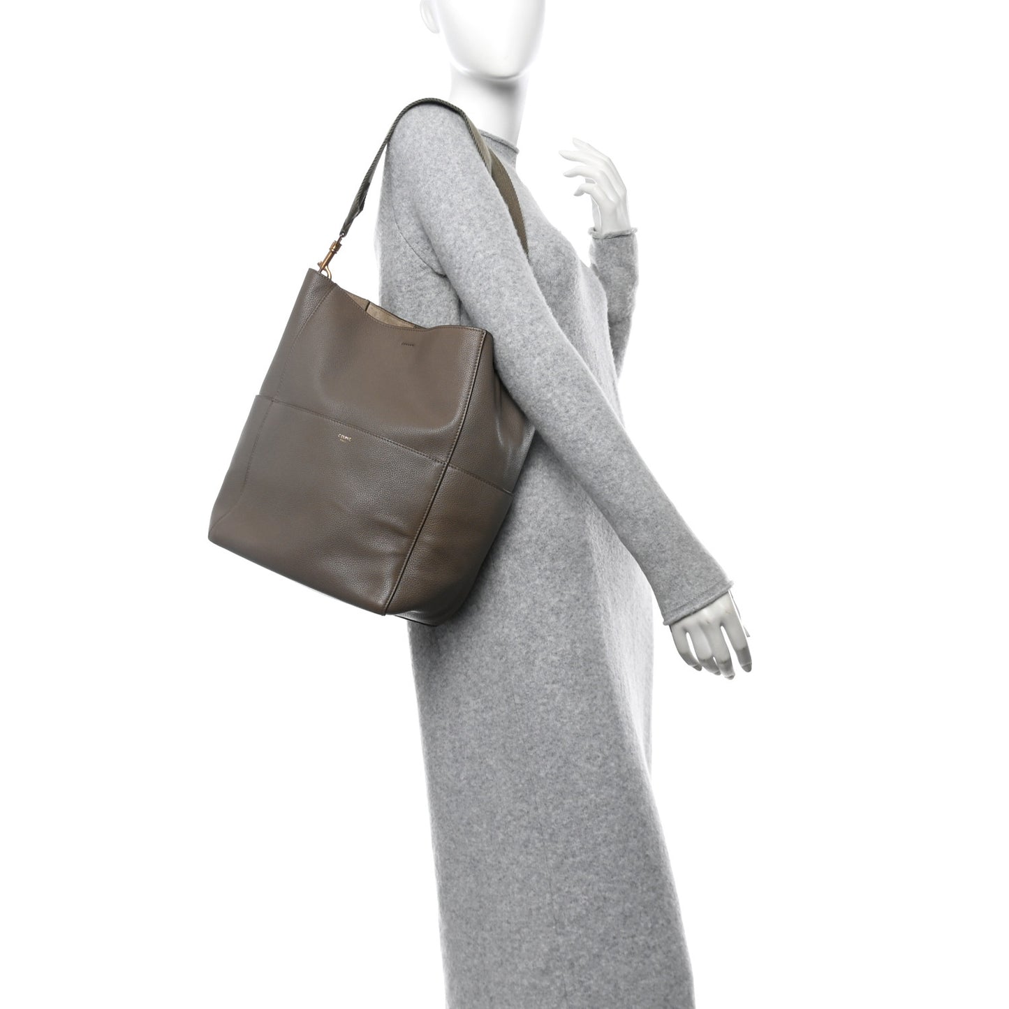 Soft Grained Calfskin Sangle Bucket Bag Taupe