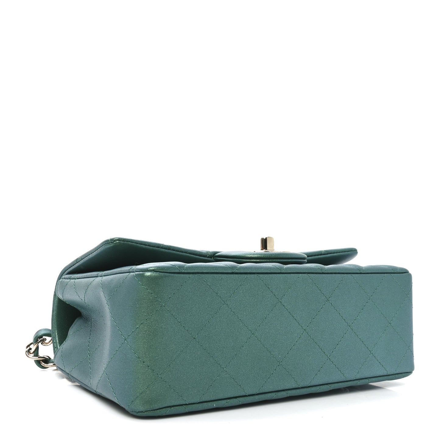 Iridescent Lambskin Quilted Mini Rectangular Flap Green