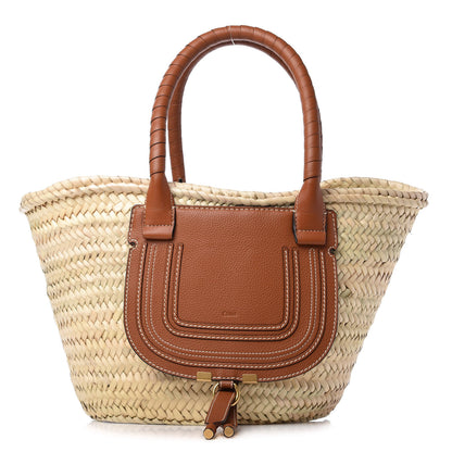 Chloe Raffia Small Grain Calfskin Medium Marcie Basket Tan 1 of 8