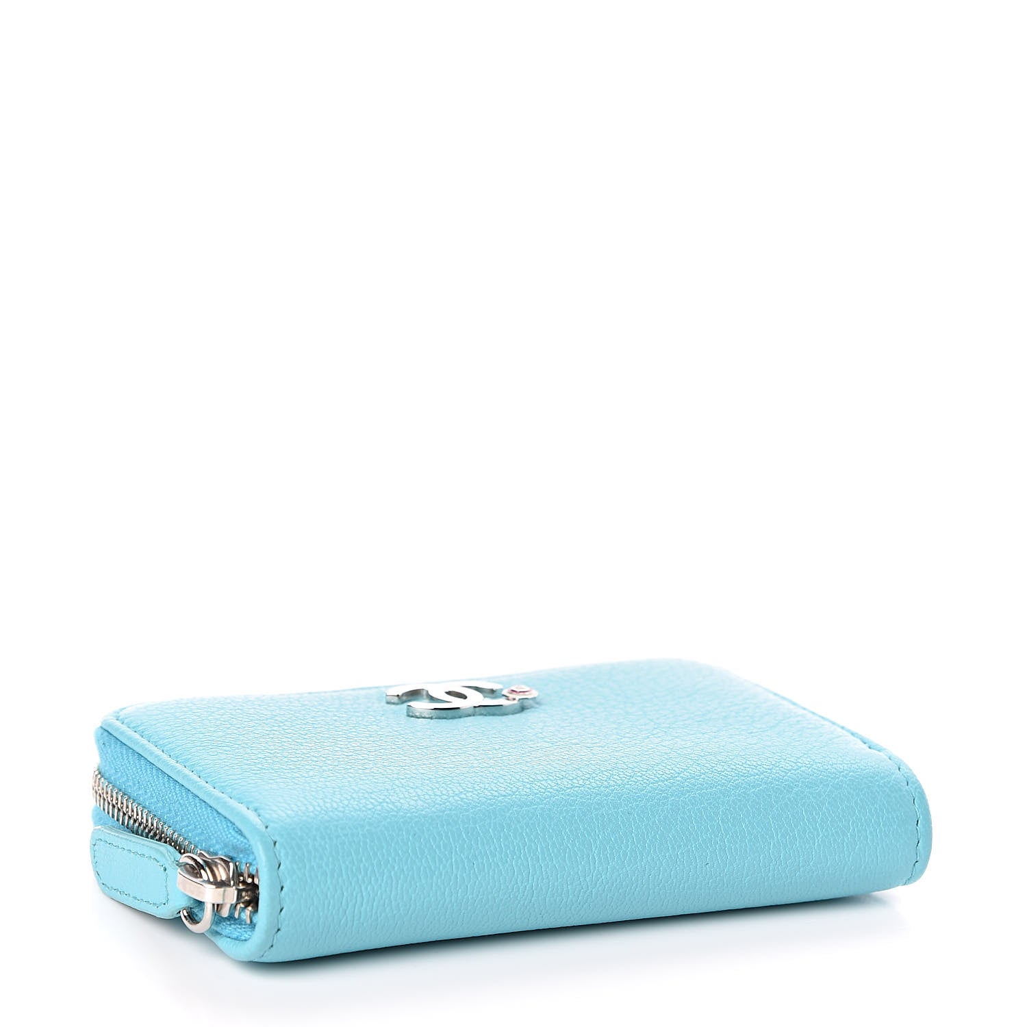 Chanel Goatskin Camellia Zip Coin Purse Blue 4 of 8