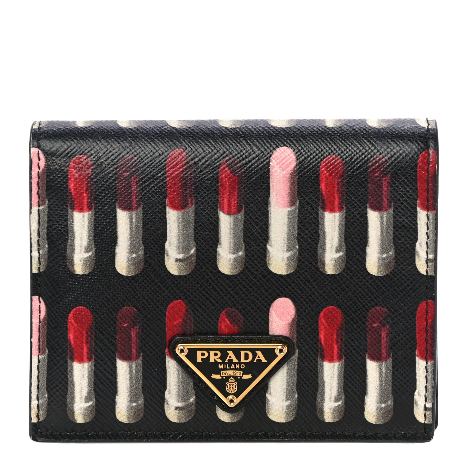 Prada Saffiano Lipstick Print Bi-Fold Wallet Black 1 of 9