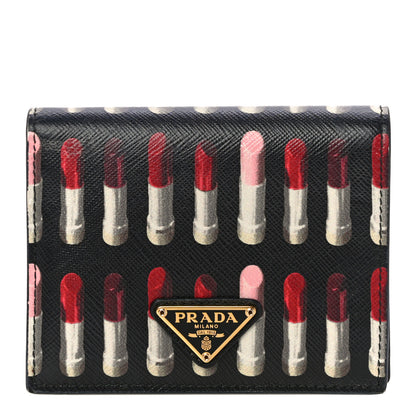 Prada Saffiano Lipstick Print Bi-Fold Wallet Black 1 of 9