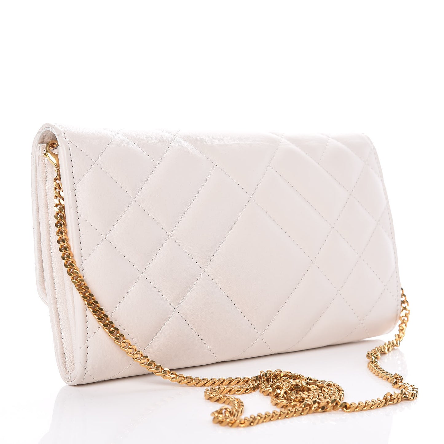 Calfskin Icon Quilted Wallet On Chain Crossbody White