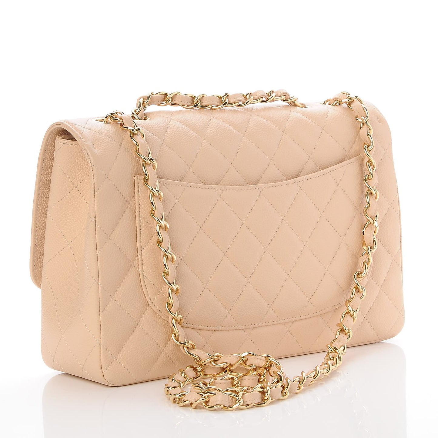 Caviar Quilted Jumbo Single Flap Beige Clair