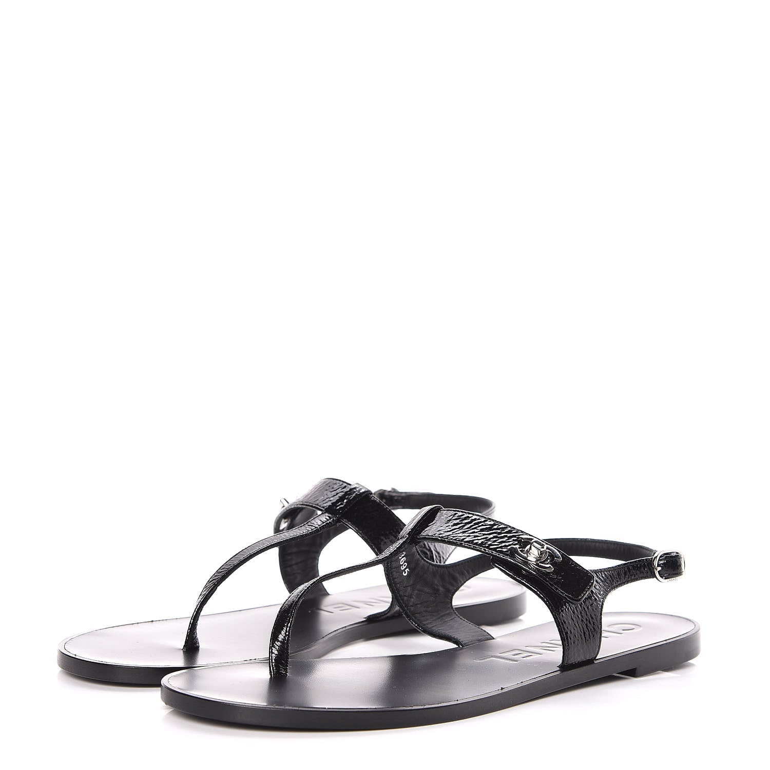 Chanel Patent Goatskin CC Thong Sandals 40.5 Black 3 of 9
