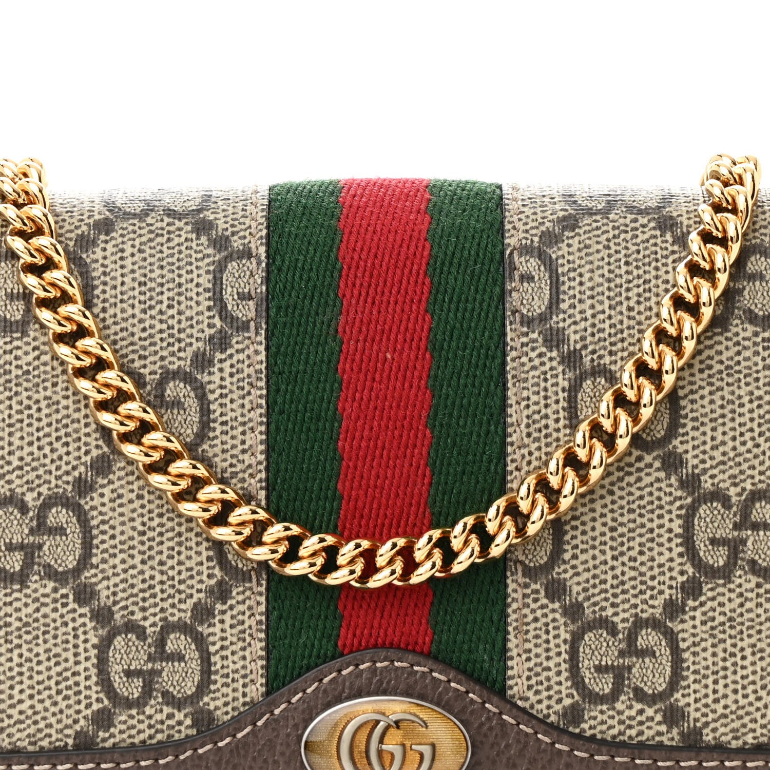 Gucci GG Supreme Monogram Web Ophidia Wallet On Chain Brown 9 of 12