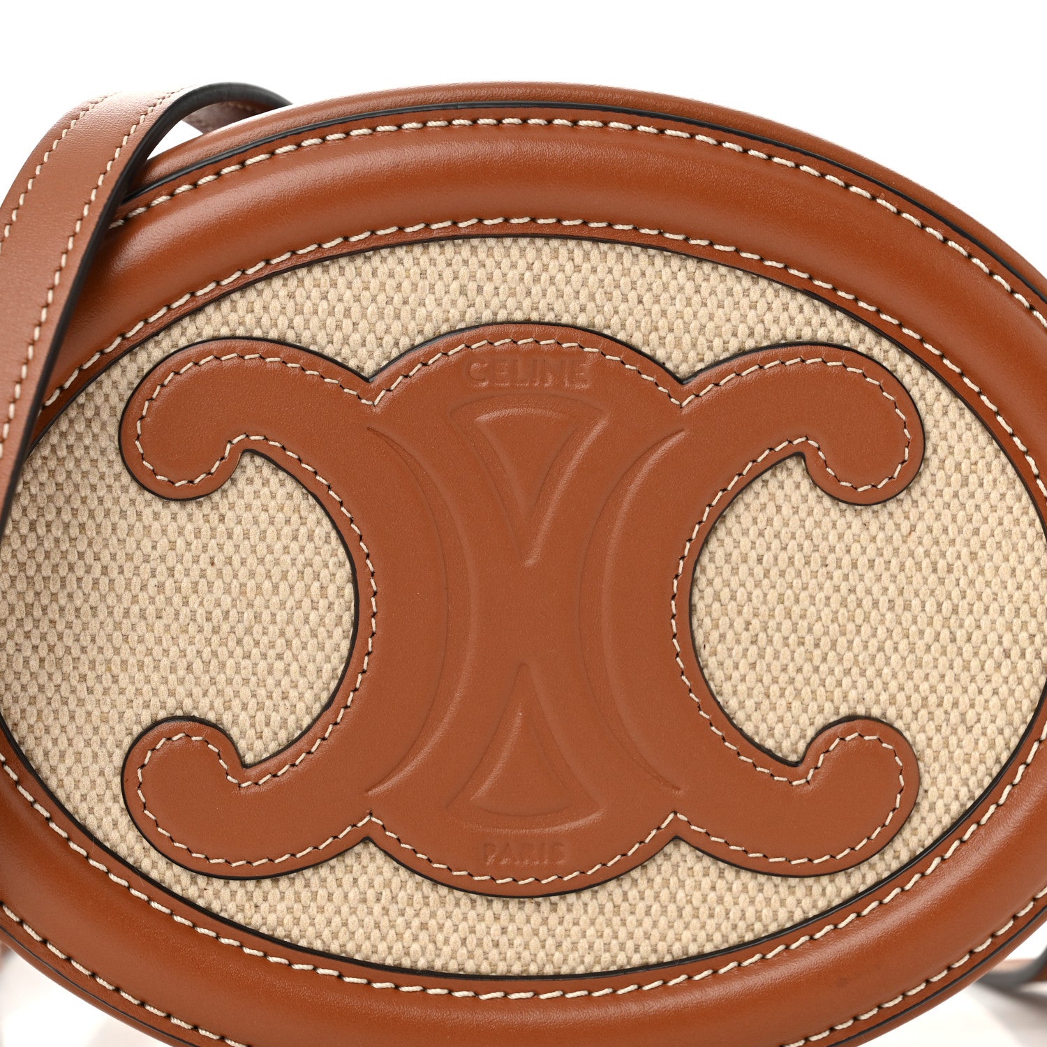 Celine Canvas Calfskin Cuir Small Triomphe Oval Crossbody Purse Natural Tan 6 of 9