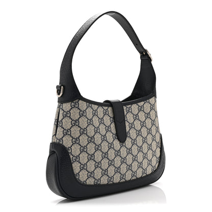 Gucci GG Supreme Monogram Textured Dollar Calfskin Web Small Jackie 1961 Hobo Beige Blue 3 of 11