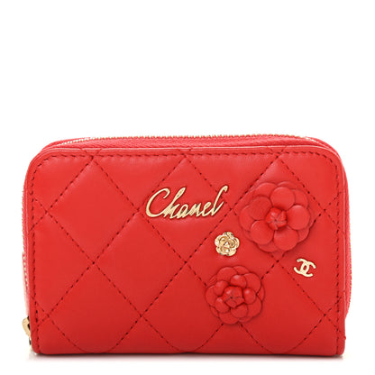 Chanel Lambskin Quilted Camellia Zip Coin Purse Red 1 of 6