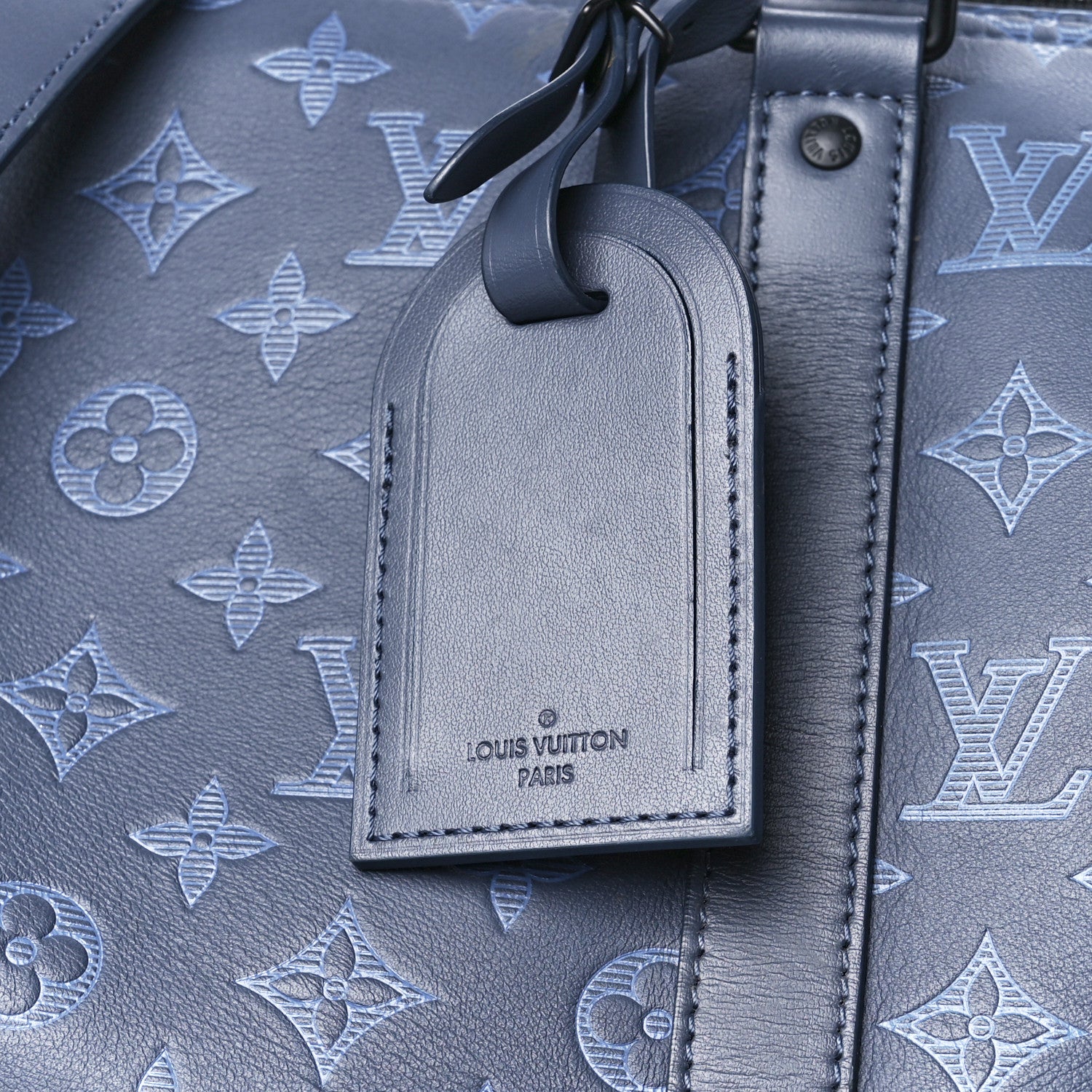 Louis Vuitton Calfskin Monogram Shadow Keepall Bandouliere 50 Navy 9 of 14