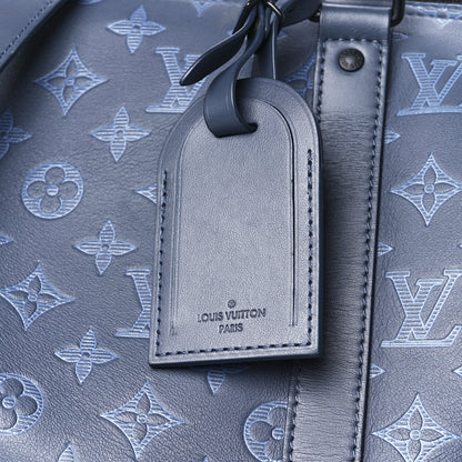 Louis Vuitton Calfskin Monogram Shadow Keepall Bandouliere 50 Navy 9 of 14