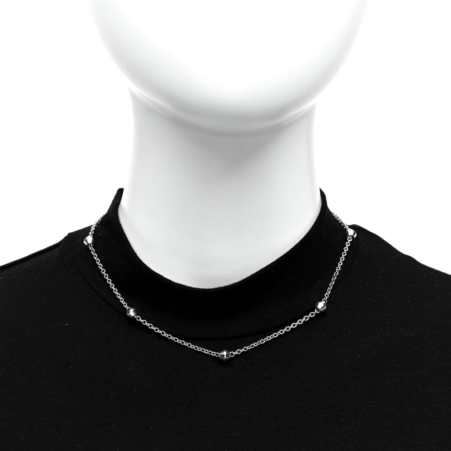 Sterling Silver Barrel Bead Station Chain Necklace