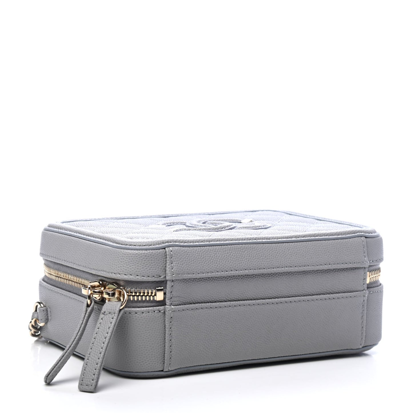 Caviar Quilted Small CC Filigree Vanity Case Grey