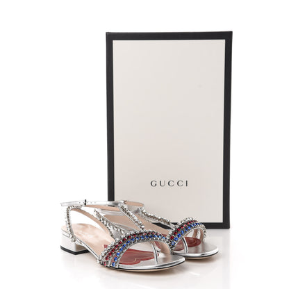 Gucci Nappa Silk Crystal Bertie T-Strap Low Heel Sandals 35 Argento 9 of 9