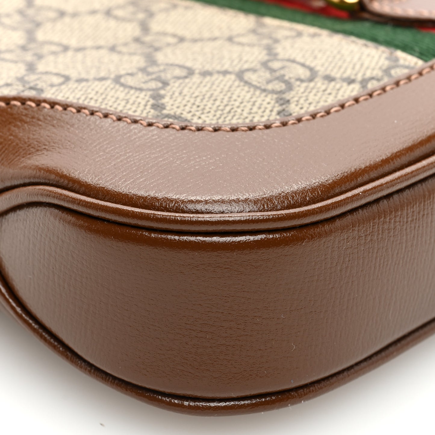 GG Supreme Monogram Azalea Calfskin Web Mini Jackie 1961 Hobo Beige Ebony Brown Sugar