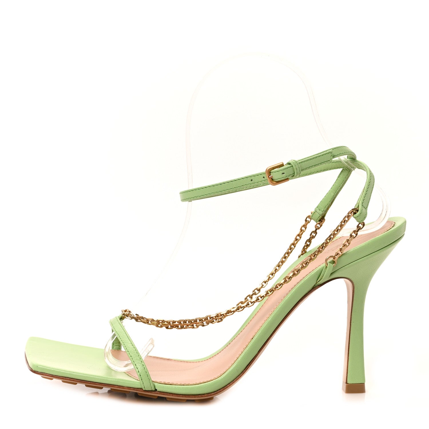 Bottega Veneta Lambskin Stretch Chain Strap 90mm Sandals 39 Pistachio 1 of 7