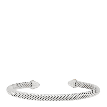 David Yurman Sterling Silver 18K Yellow Gold Diamond 5mm Cable Classics Pave Domes Bracelet 2 of 3
