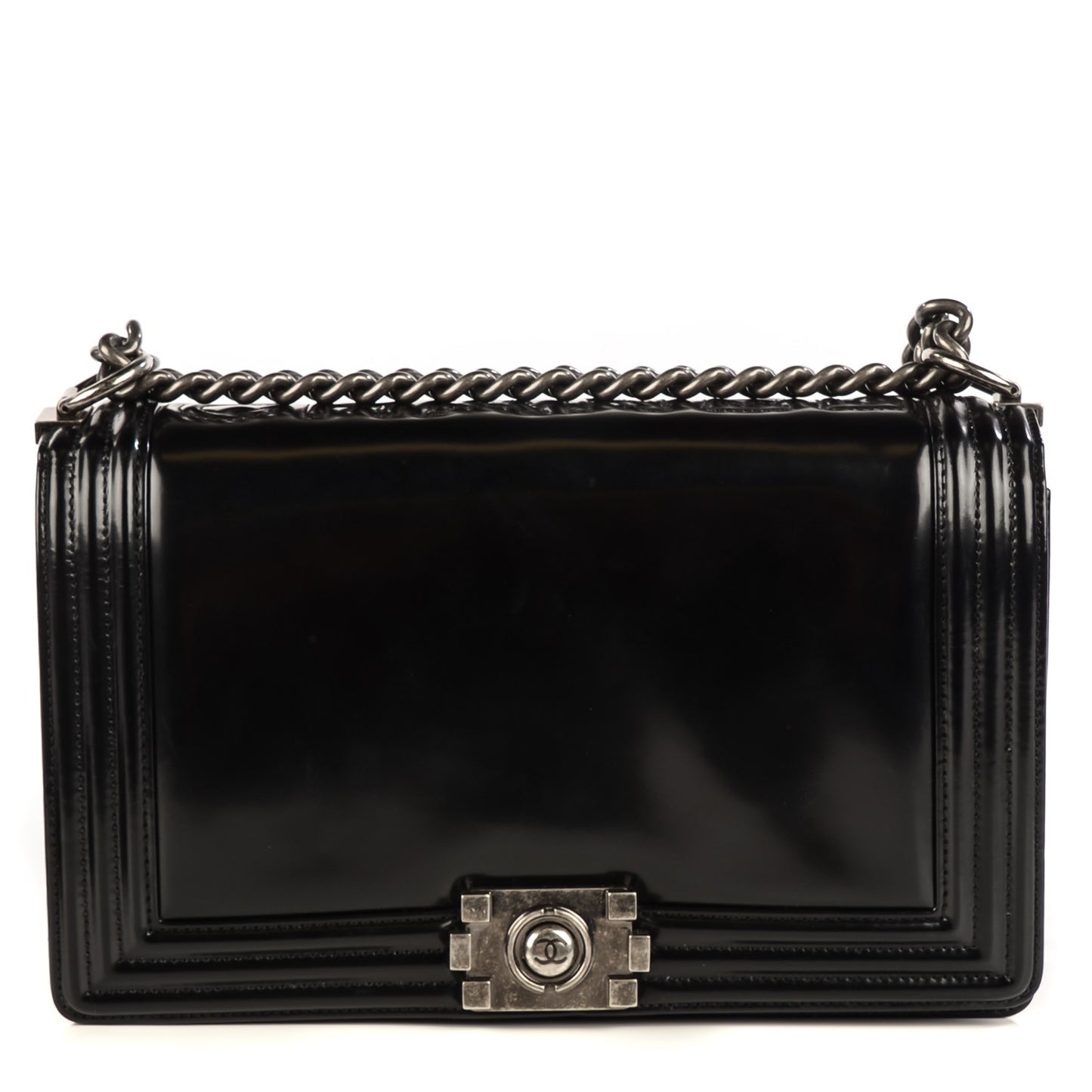 Glazed Calfskin Medium Boy Flap Black