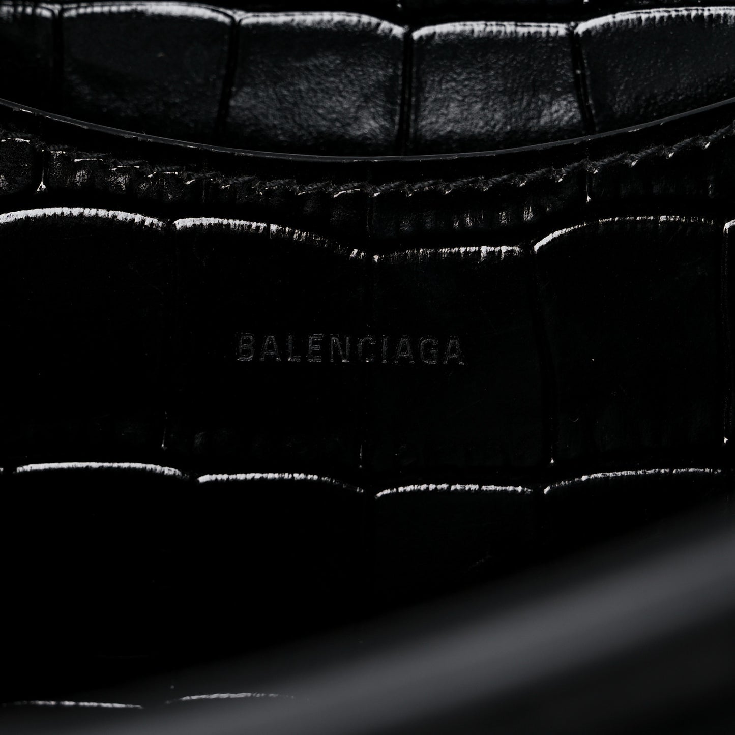 Shiny Supple Calfskin Crocodile Embossed Brass Hardware Neo Classic City Black