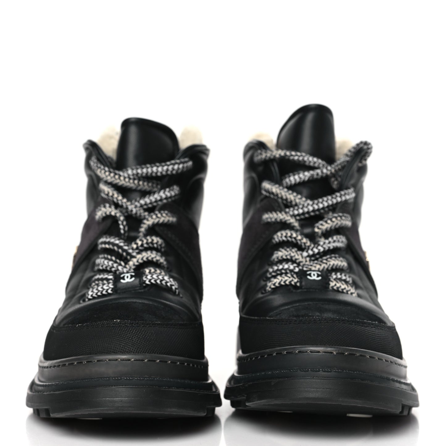 Lambskin Shearling Suede CC High Lace Up Boots 38 Black