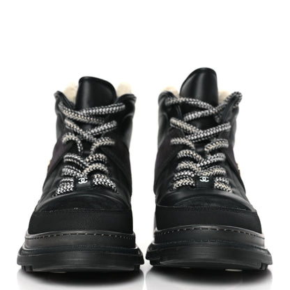 Chanel Lambskin Shearling Suede CC High Lace Up Boots 38 Black 2 of 8