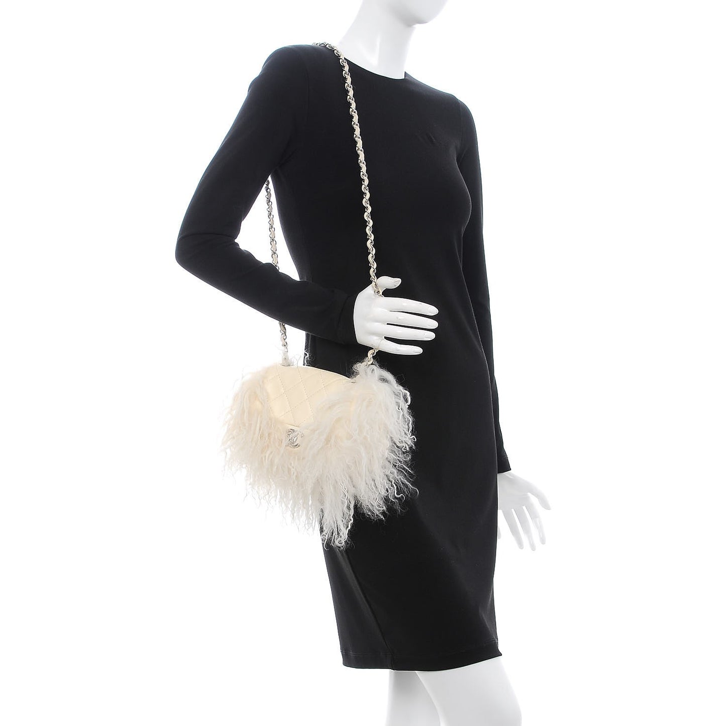 Lambskin Quilted Goat Fur Mini Tibet Square Flap White